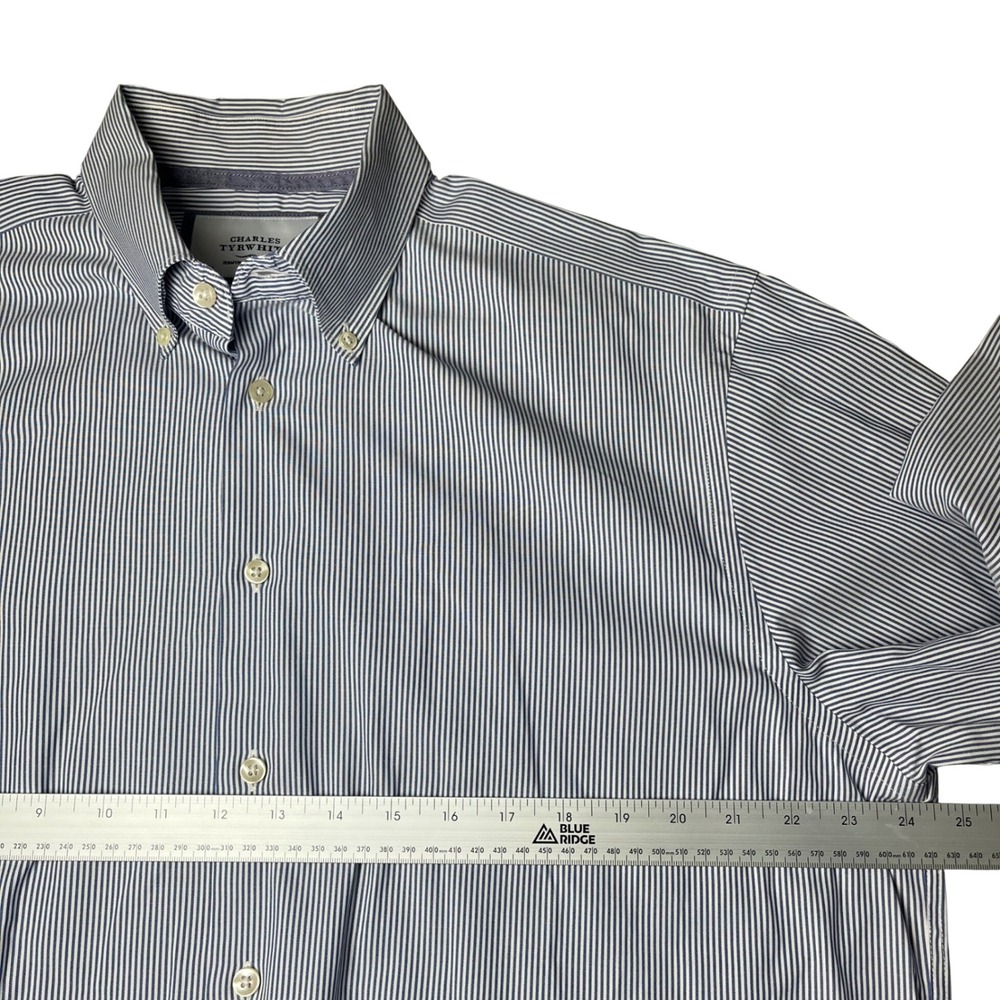 Charles Tyrwhitt Button Down Shirt Mens 17/37 Blue Pinstripe Non Iron Classic - Picture 4 of 6